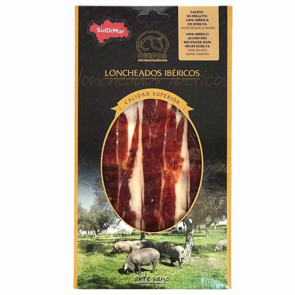 OVIPOR BELLOTA 100% IBERICO SHOULDER HAM "PALETA" FROM HUELVA, HAND CARVED 80g