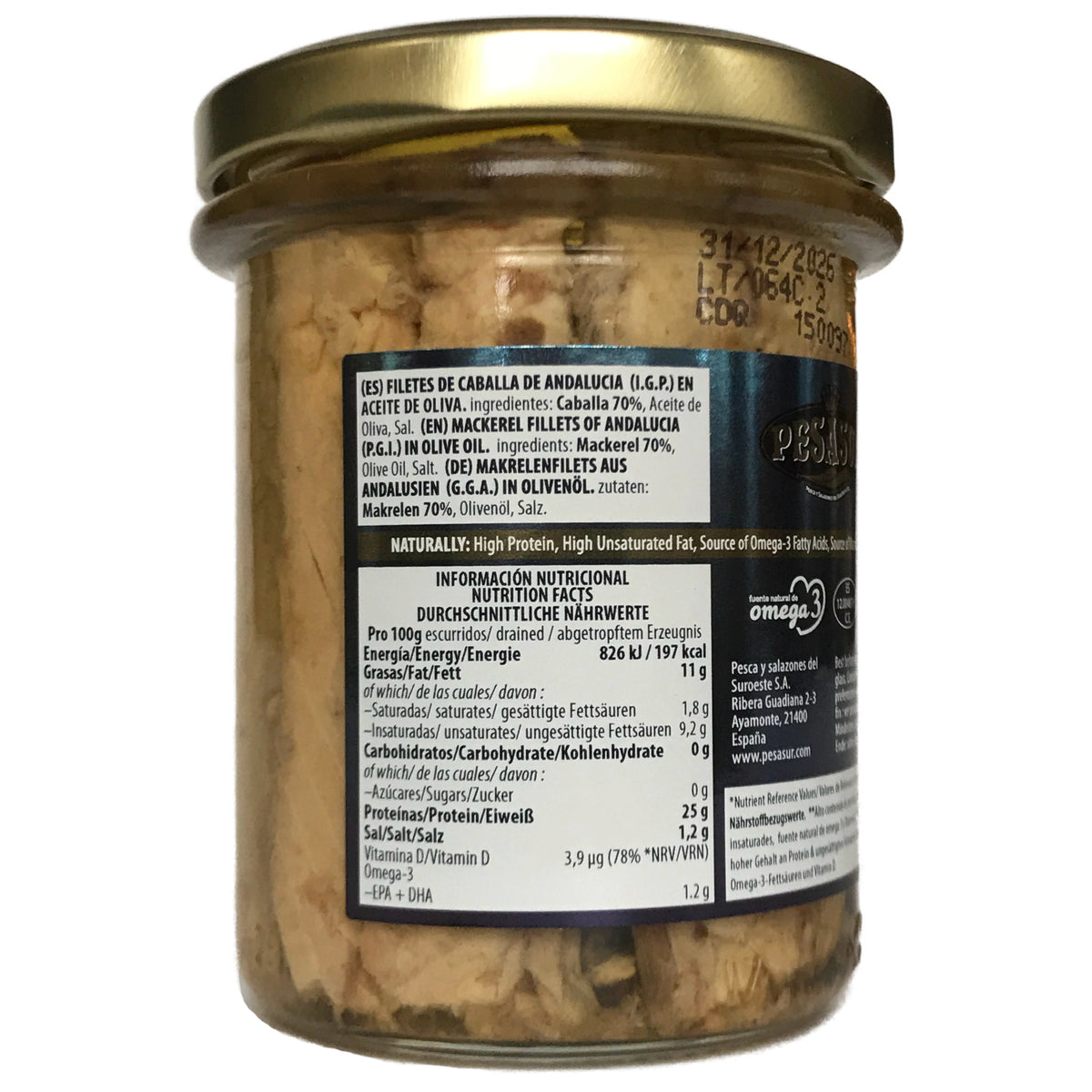 PESASUR MACKEREL FILLETS (CABALLA DE ANDALUCIA) IN OLIVE OIL, 195g