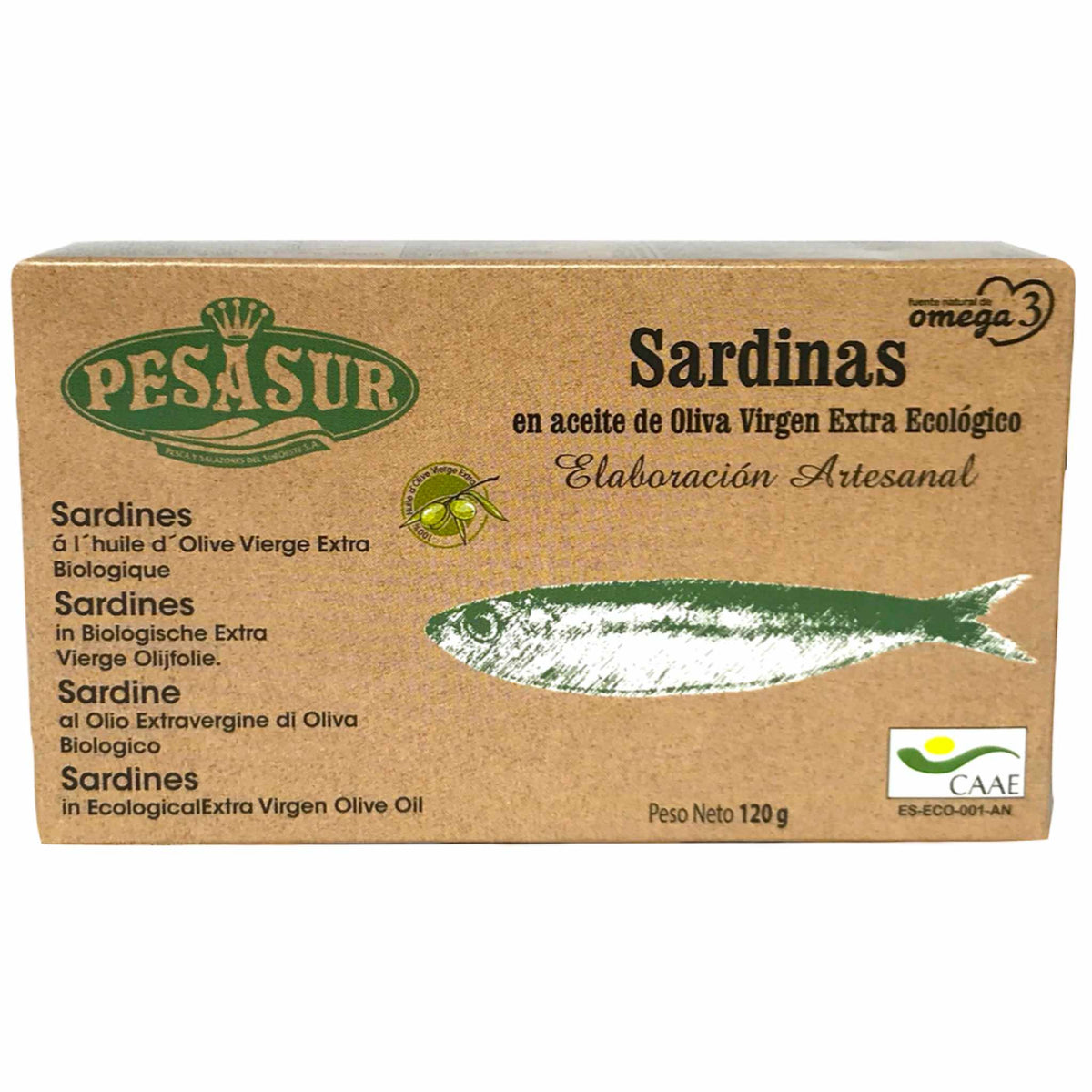 PESASUR SARDINES IN ORGANIC EXTRA VIRGIN OLIVE OIL, 120G