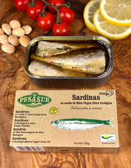 PESASUR SARDINES IN ORGANIC EXTRA VIRGIN OLIVE OIL, 120G