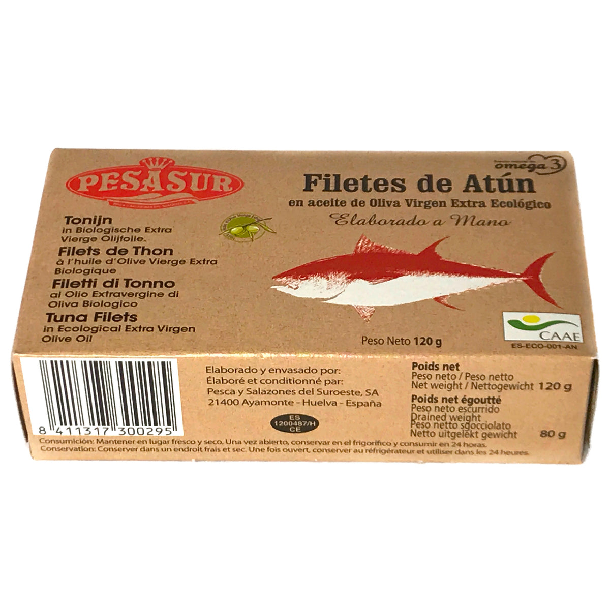 PESASUR TUNA FILLETS IN ORGANIC EXTRA VIRGIN OLIVE OIL, 120g